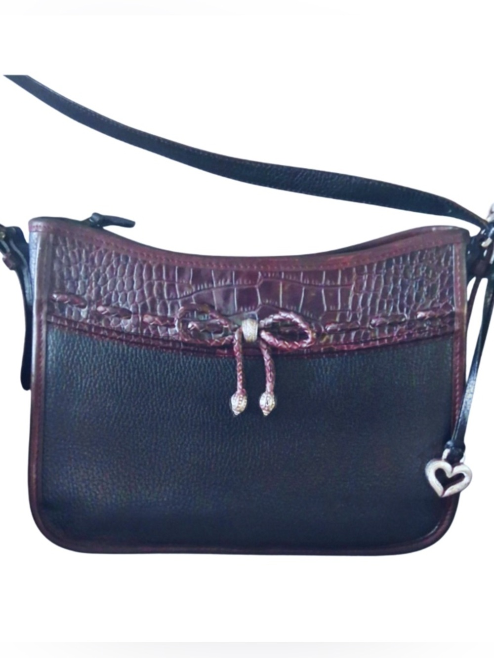 Brighton Vintage Black & Brown Croc Leather Shoulder Bag